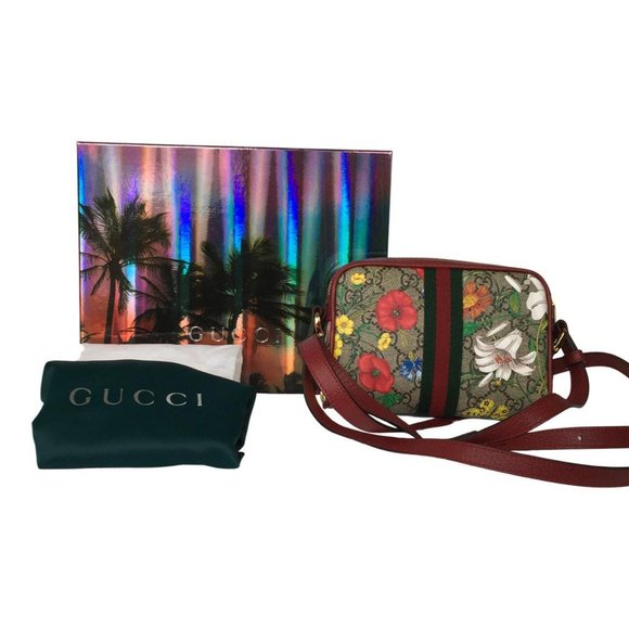 GUCCI Ophidia GG Flora Crossbody Bag Monogram Print Green & Red Web DM20 - Picture 5 of 7